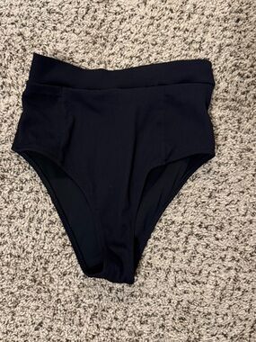 Aerie High Rise Cheeky Black Ribbed Bikini Bottoms